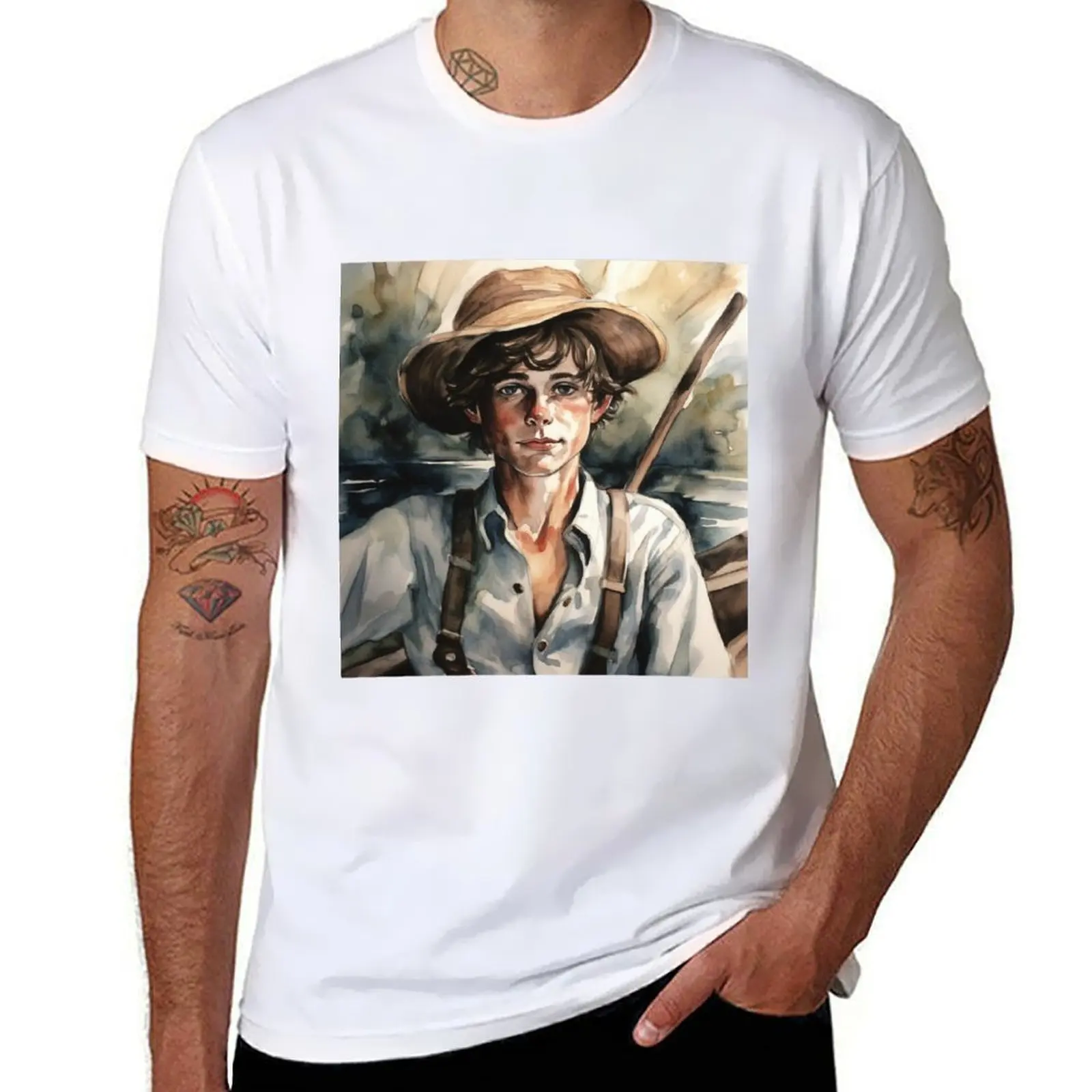 

Huckleberry Finn Watercolour Illustration T-Shirt anime t shirts for man t shirts designer T-shirt