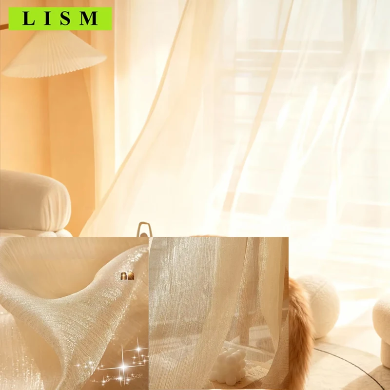 

Light Luxury Gilt Gauze Japanese Style Sheer Light Filtering Window Screens Dream Curtains for Living Room Window High Drapes