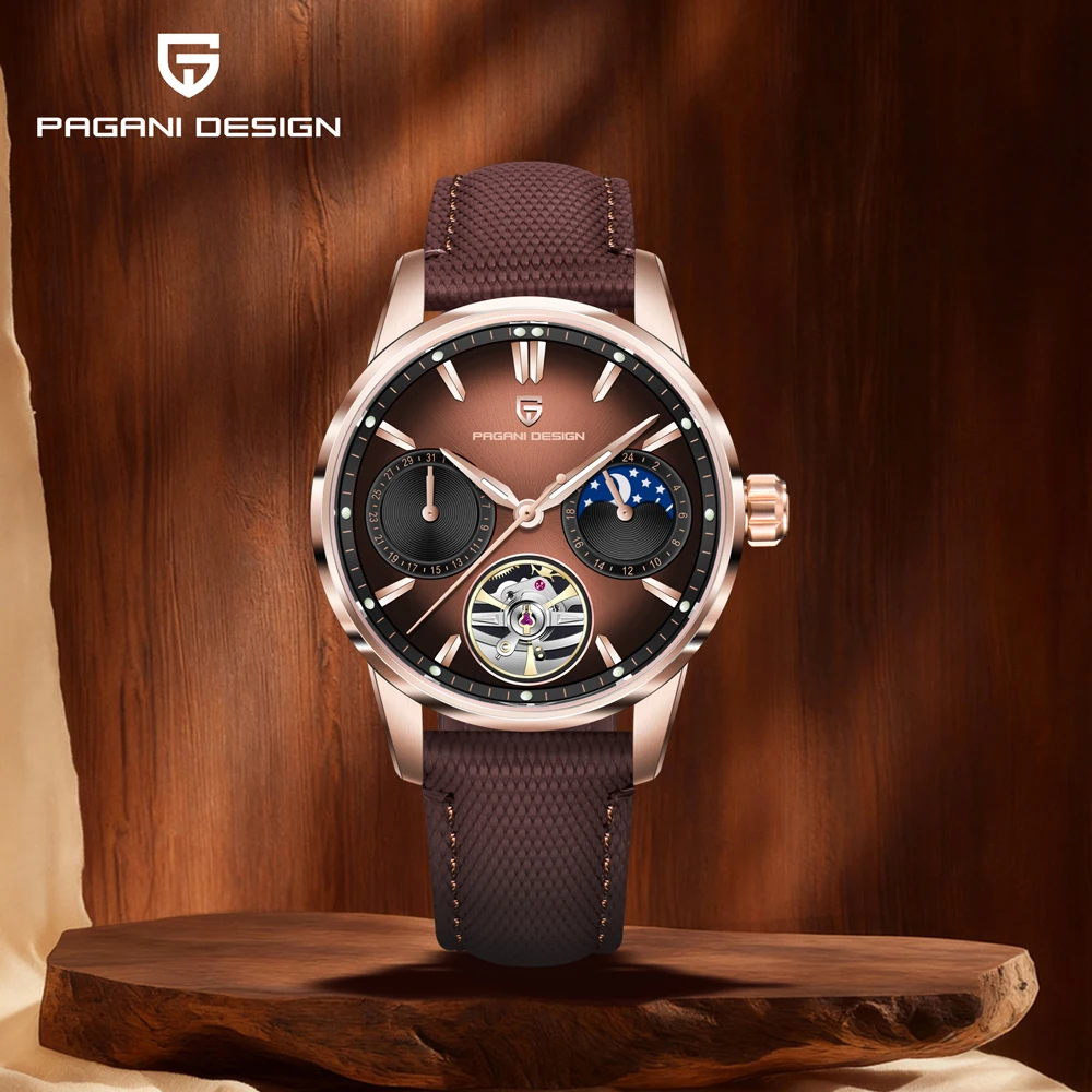 PAGANI DESIGN 2026 Neue Top-Tourbillon-Mechanikuhr für Herren Luxuriöse Saphir-Edelstahl-Automatikuhr mit Leuchtfunktion und Lederarmband