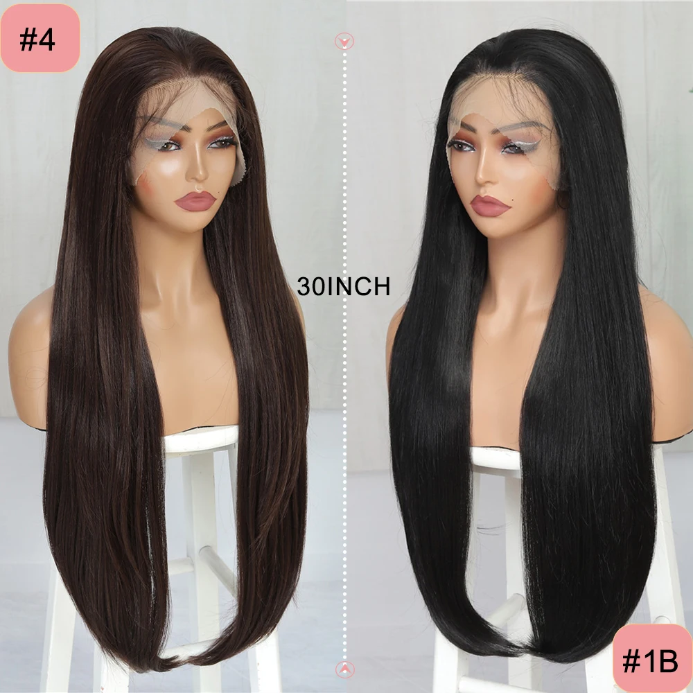 SOKU 6x13 Synthetic Lace Front Wigs 30 Inches Long Straight Natural Lace Wigs Pre Plucked with Baby Hair Trendy Wig for Women