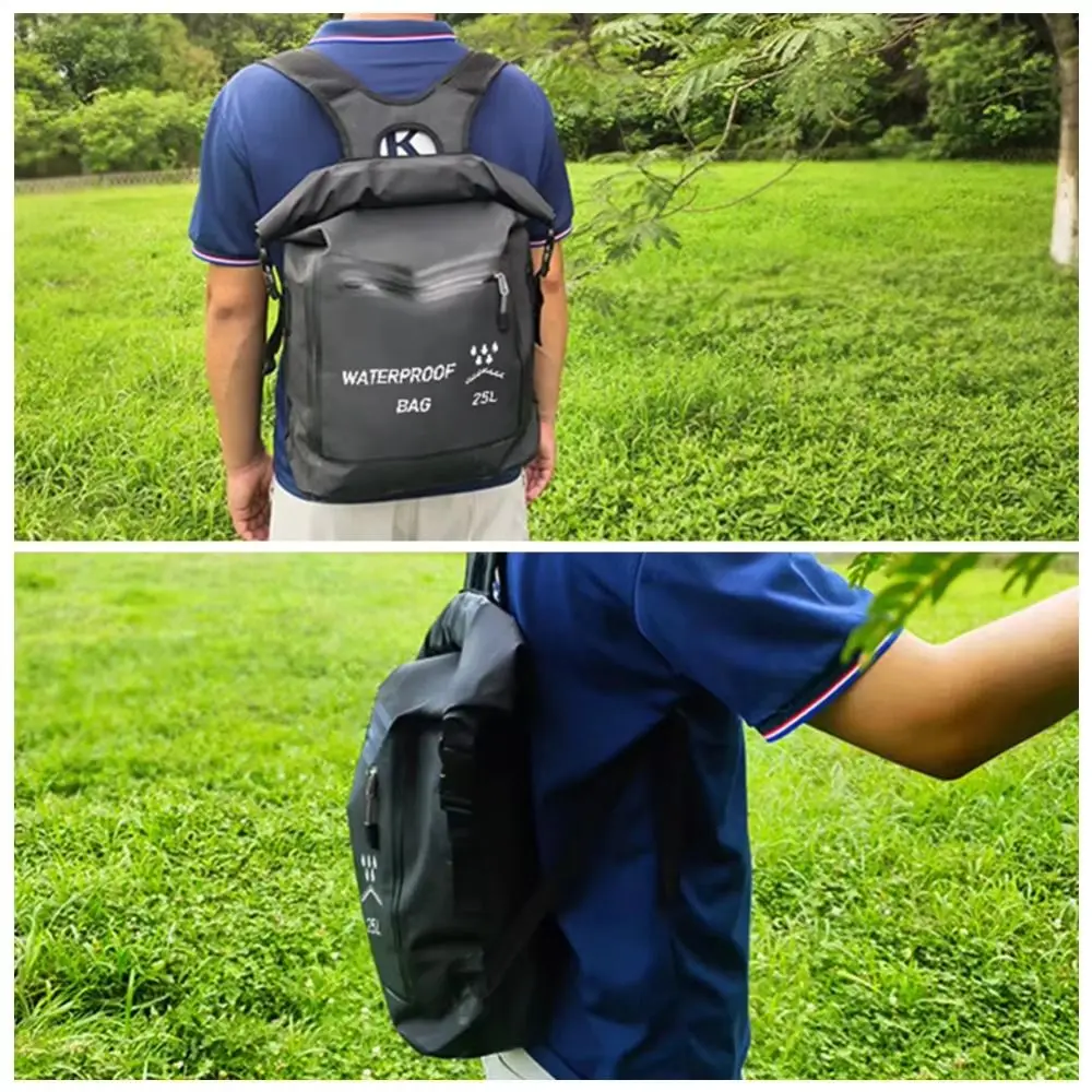 

Zipper Pocket 25L Waterproof Backpack Roll-Top Closure Thickened Material Beach Storage Bag Folding Waterproof Swimming Backpack