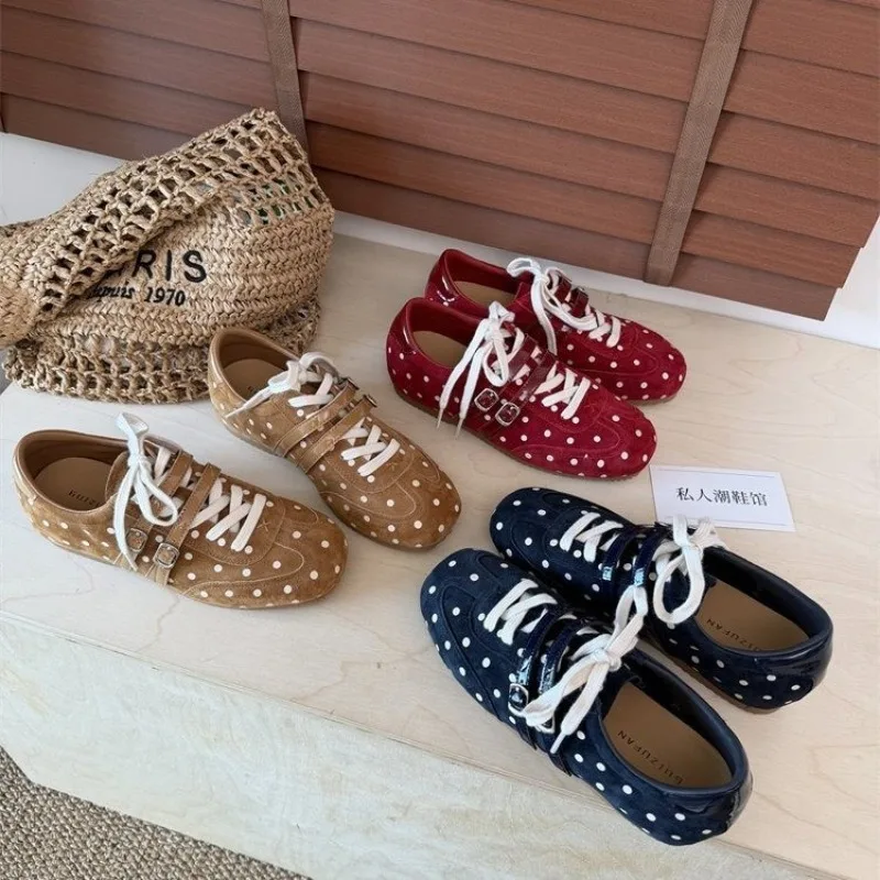 Dot Pattern Retro Women's 2026 Autumn New Style Sweet Korean-style Anti-slip Casual Shoes for Sports