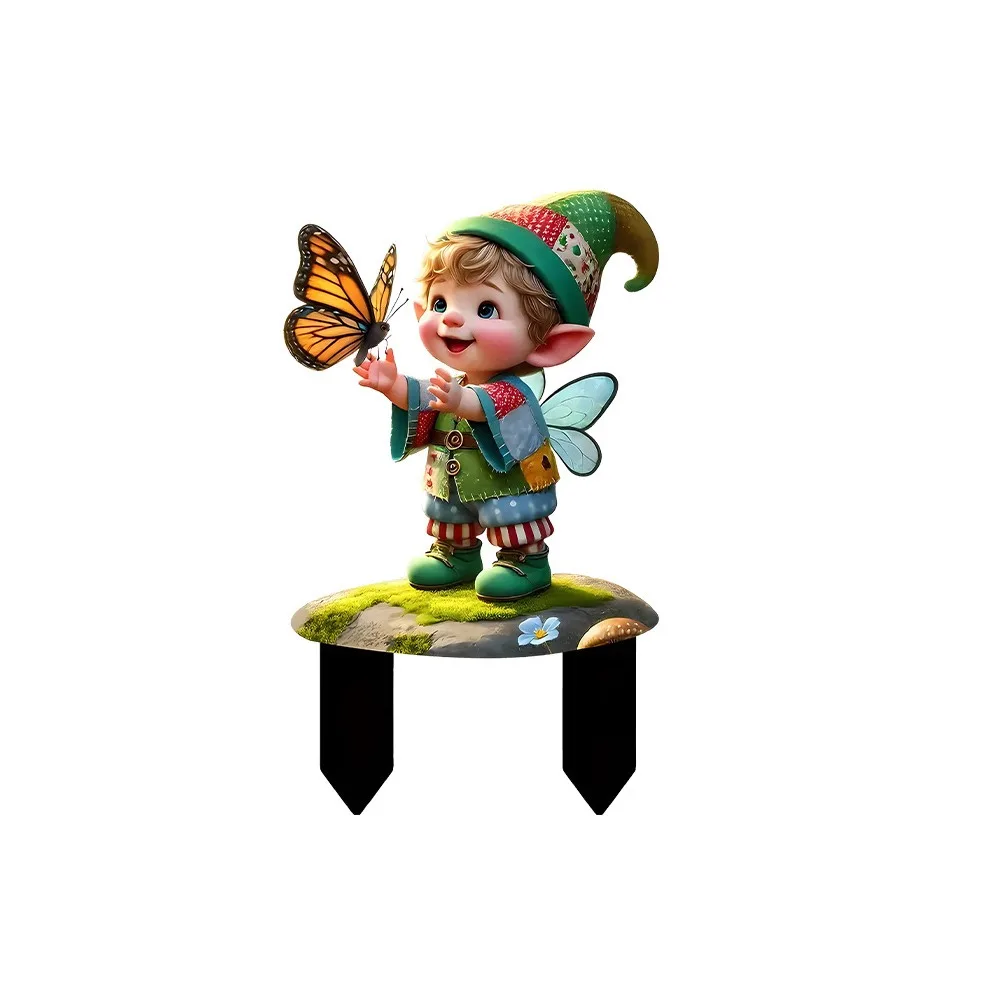 

Acrylic Boy Butterfly Ground Card Insertion Cartoon Cute Garden Floor Plugs Multi Functional Waterproof Garden Stake Statue Yard