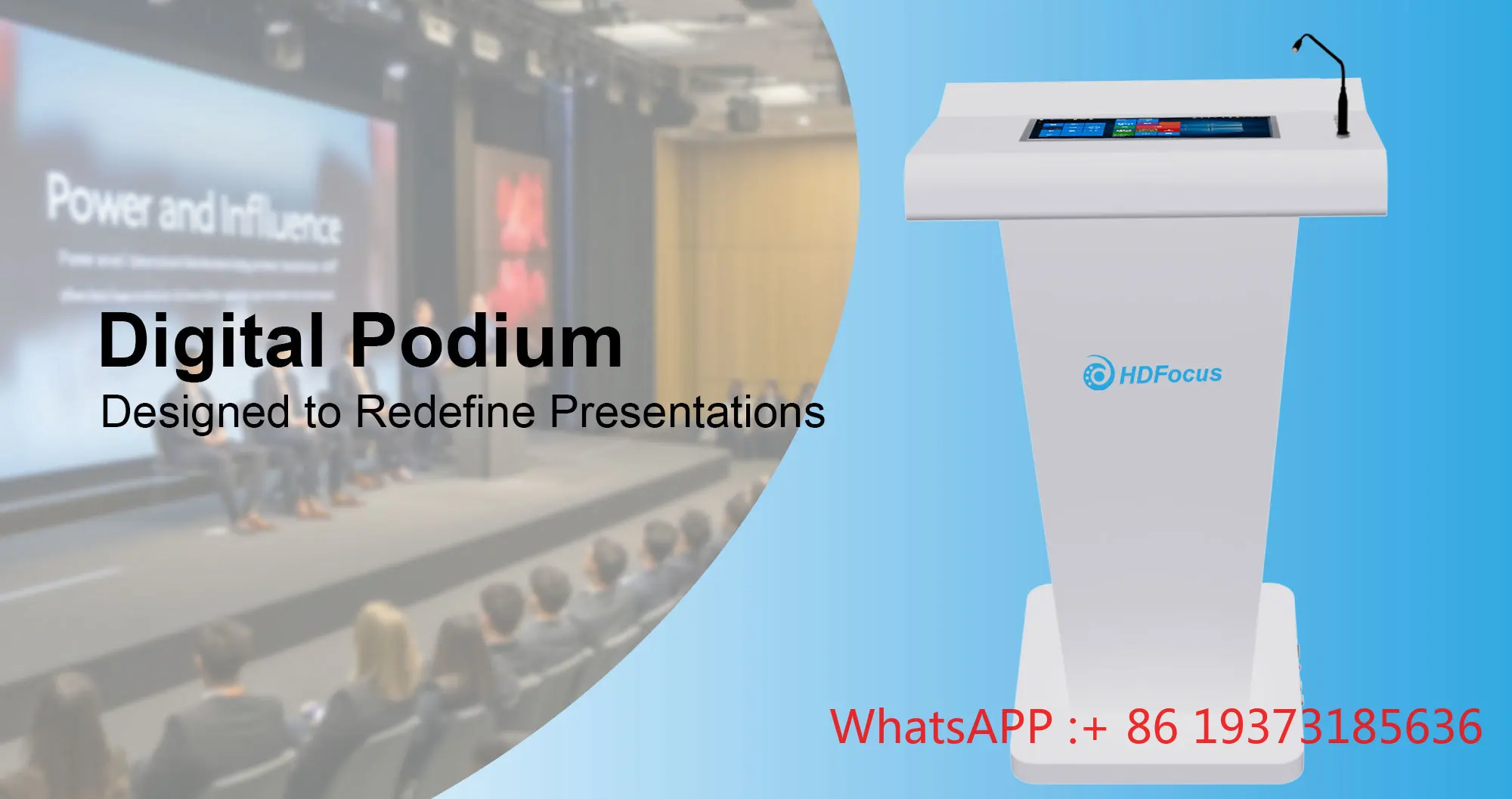 Multimedia Podium Lectern with 21.5 Inch Front Screen and Wireless Microphone for Conference and Church