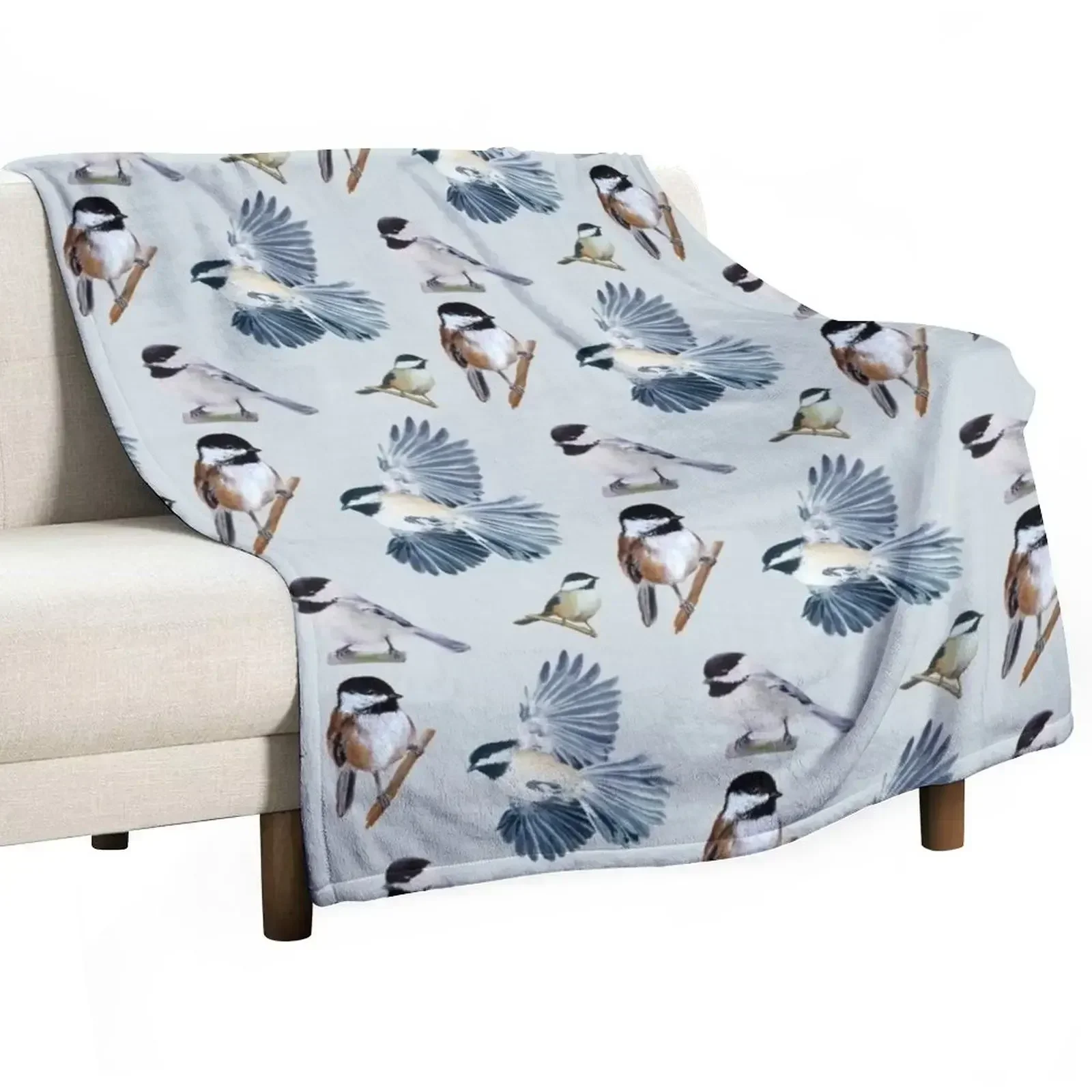 

Chickadee Sticker set & pattern Throw Blanket Soft Bedroom Blanket for Night Sleeping