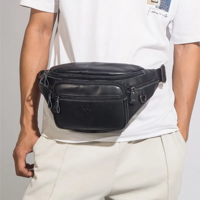 مصمم الراقية الفاخرة الرجال جلد طبيعي الخصر حقيبة الأعمال التنقل الرياضة في الهواء الطلق Crossbody حقيبة صدر للرجال Bolsas De Hombres #3