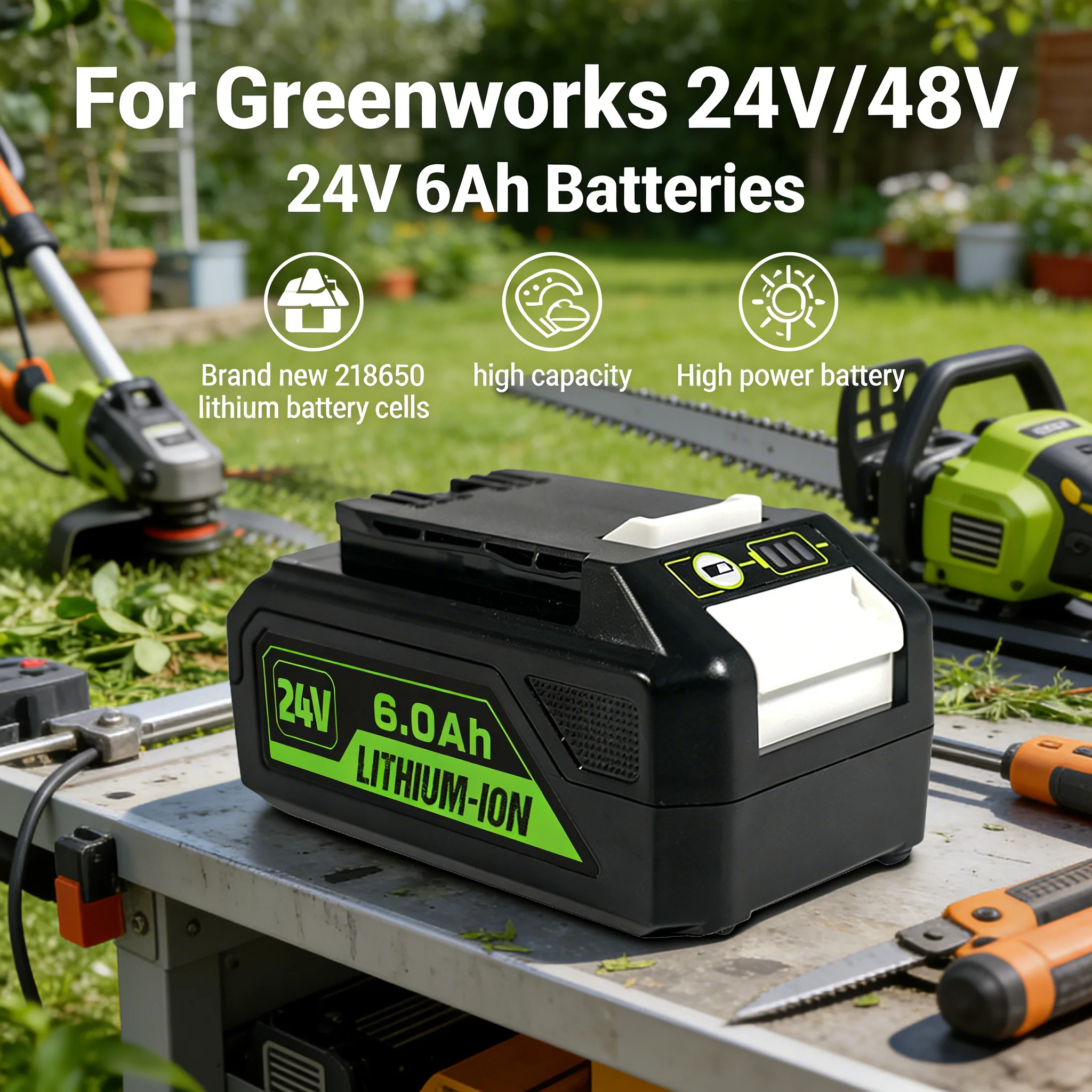 For Greenworks 24V/48V lawn mower 6Ah Power Tools 18650 Battery For Greenworks 24V 29842 29852 29322 20362 MO24B410 MO48L4211