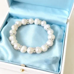 HENGSHENG New Arrival White 8-9mm Baroque Natural Freshwater Pearl Strand Bracelet For Women,Fashion Bracelet Girl Birthday Gift