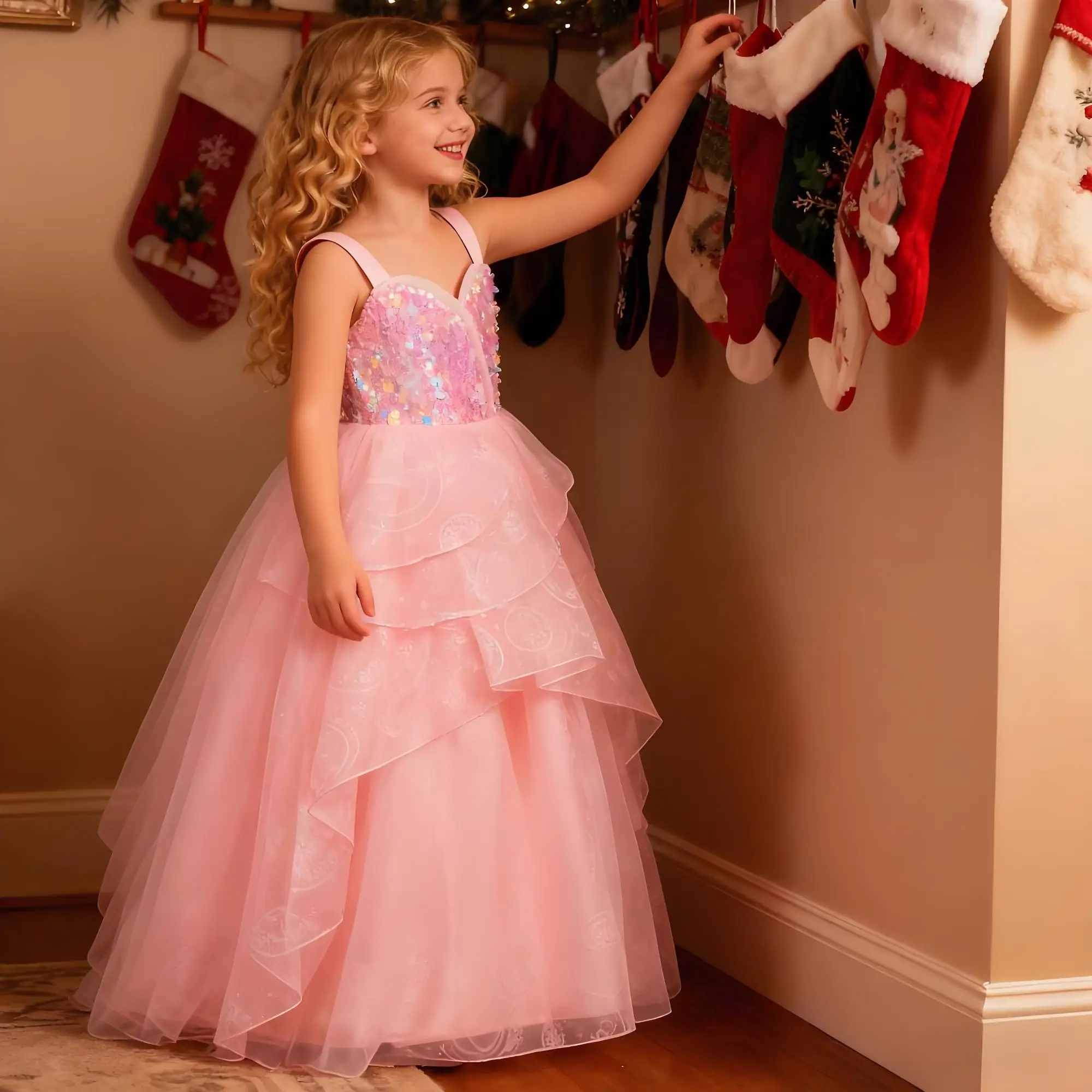 

Movie Magic Wicked Witch Cosplay Costumes Pink Sequins Princess Dress For Girls Evening Carnival Birthday Party Gown 4-12Y