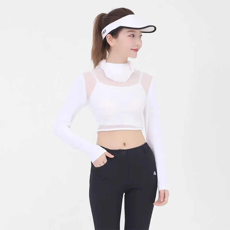 PGM Summer Sun Protected Golf Shirts Women Ice Silk Long-sleeved Golf T-shirt Female Cooling Breathable Underwear Tops with Mask