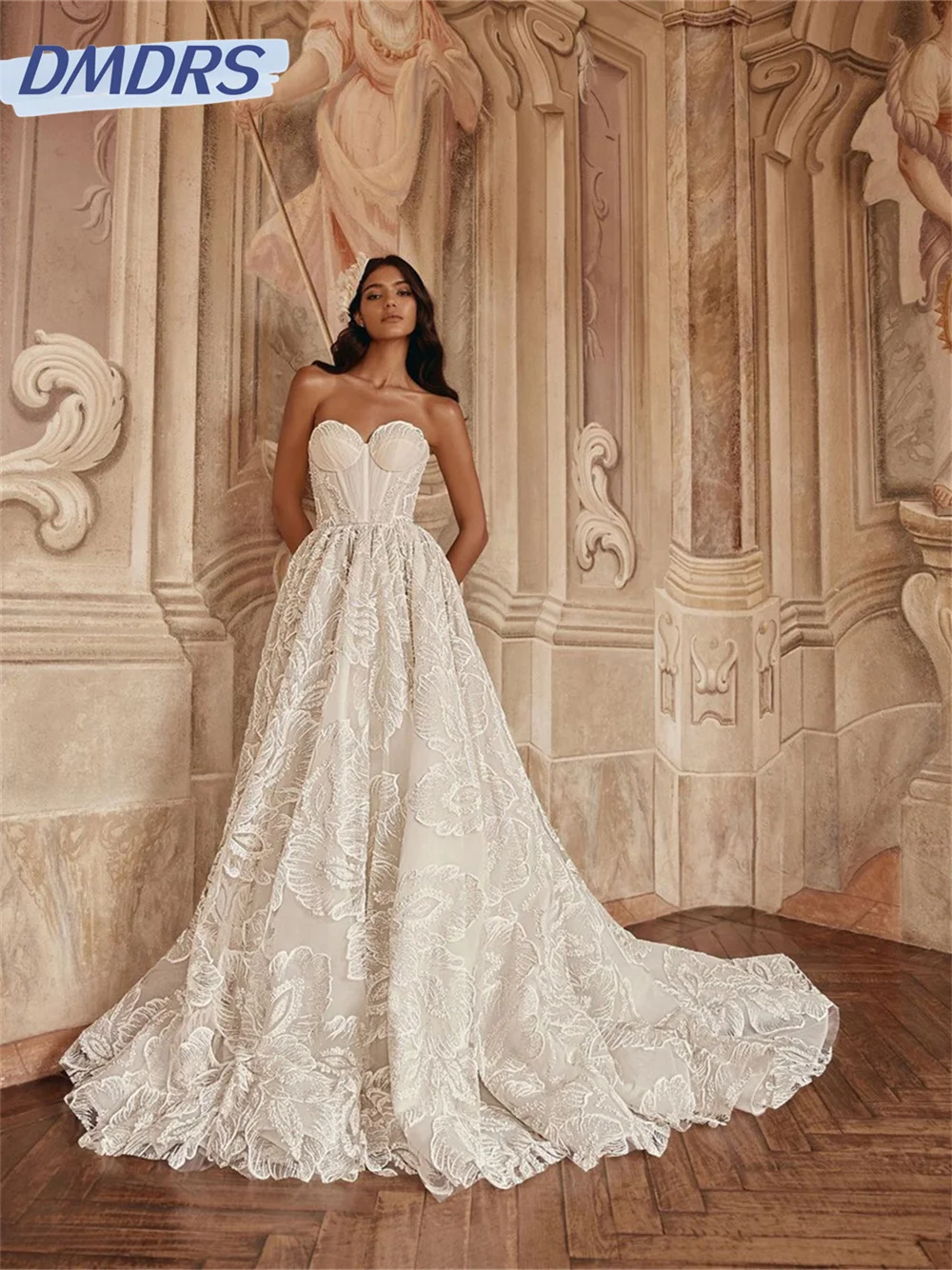 Affascinante abito da sposa con scollo a cuore 2024 abito da sposa in Tulle semplice abito classico con applicazioni a pavimento Vestidos De Novia