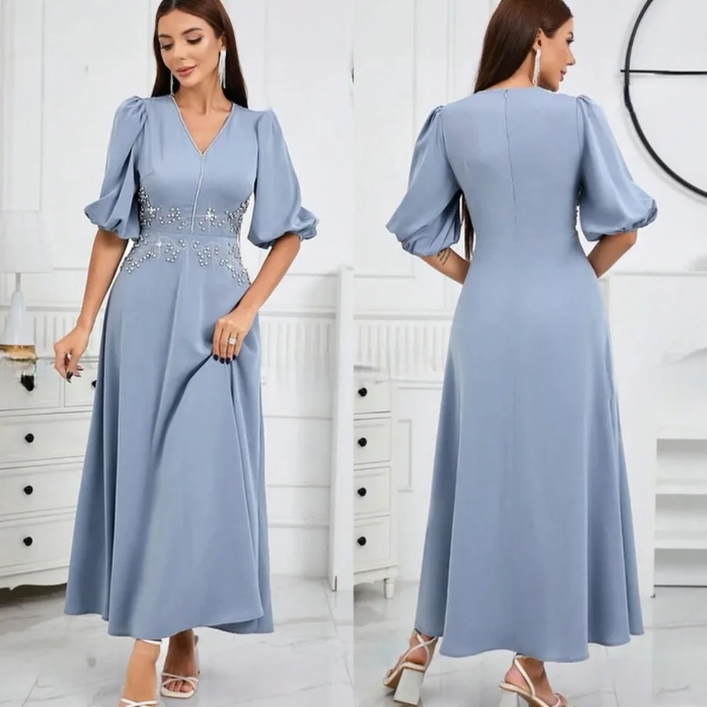 

Customized Jersey Pleat Quinceanera A-line V-neck Bespoke Occasion Gown Midi Dresses