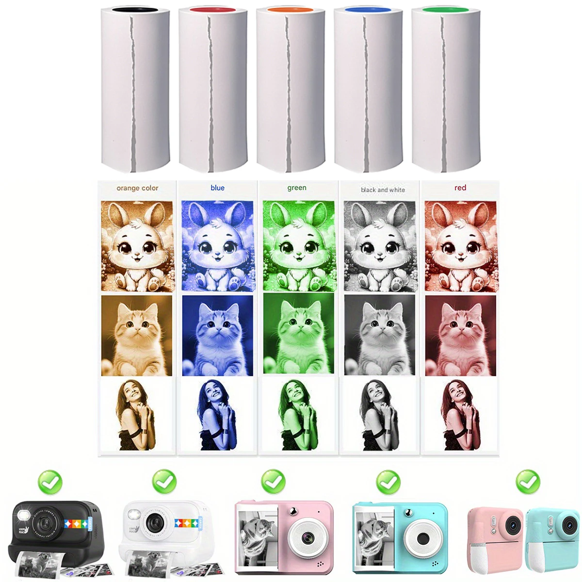 Color Thermal Paper, 57mm, Matte Finish, for Polaroid Camera, Mini Photo Printing Paper, Pattern Printing Roll Paper