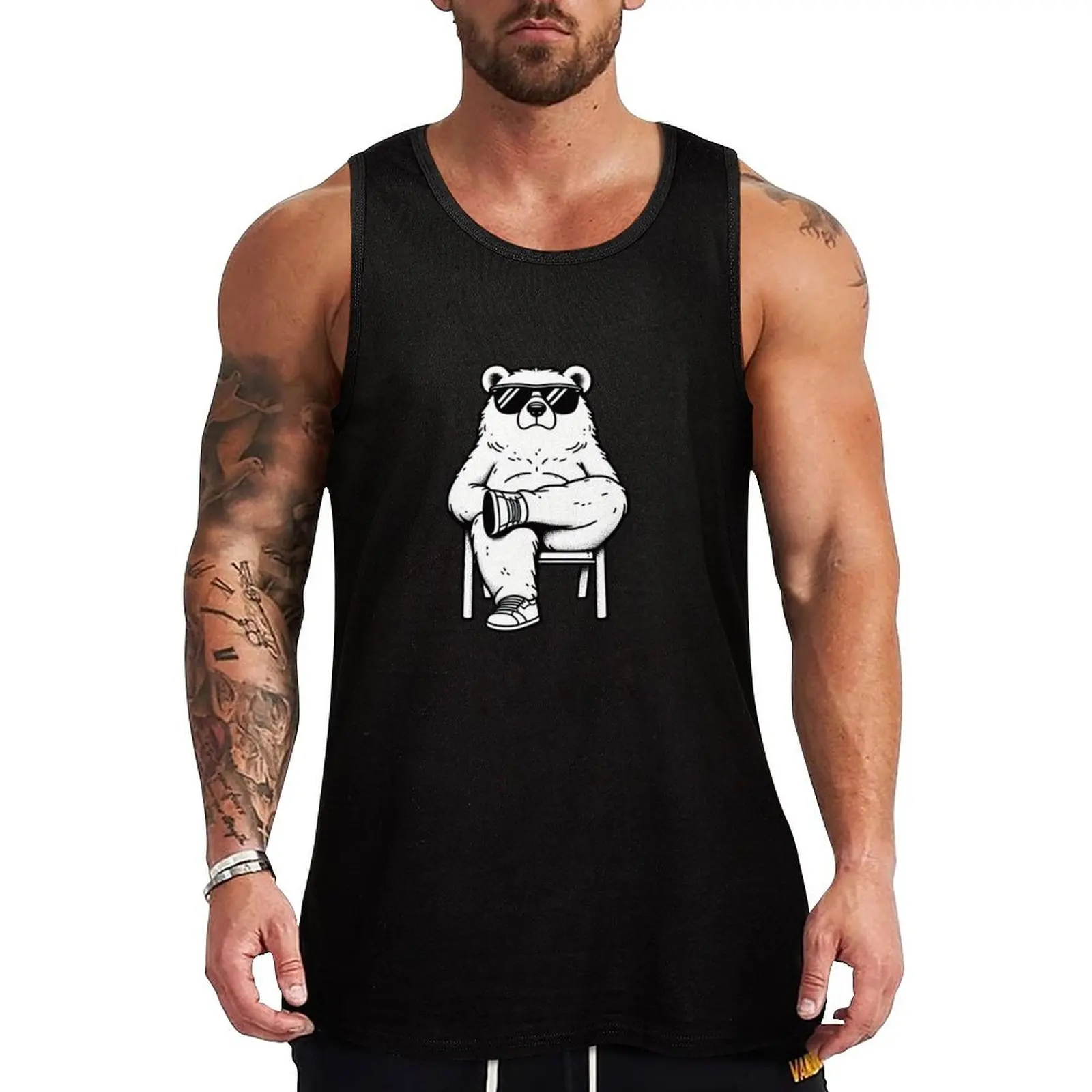 

Cool and Confident Bear Tank Top gym Men's t-shirts Men's sleeveless gym shirts gym clothing men vests for men