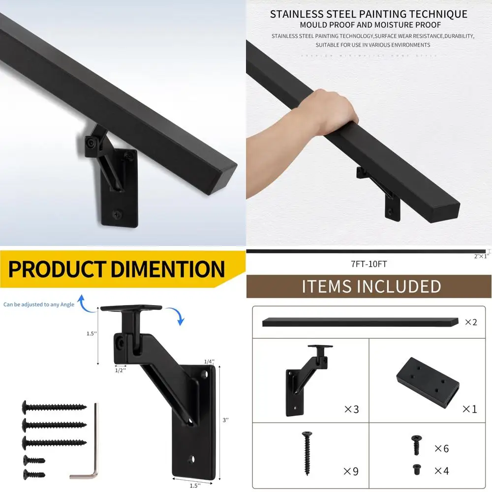 طقم درابزين قابل للتعديل من الفولاذ المقاوم للصدأ للسلالم الداخلية والخارجية - تصميم حديث من الألومنيوم، وشملان من قضبان الإمساك #1