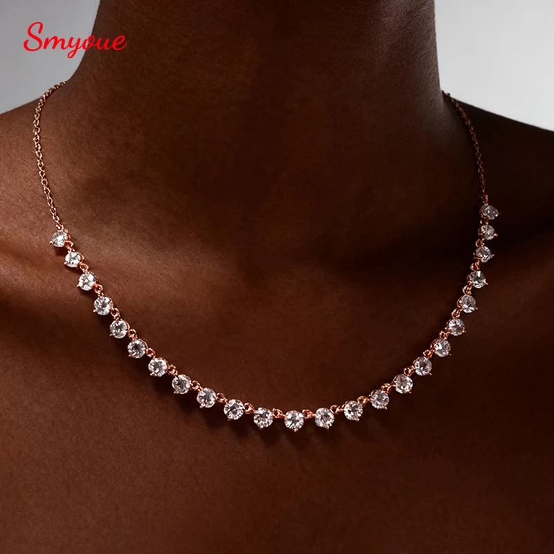 

Smyoue, 4 мм, все муассанитовые ожерелья для женщин, 42 см, регулируемая цепочка, сверкающее 1/2 теннисное ожерелье, ювелирные изделия из стерлингового серебра 925 пробы