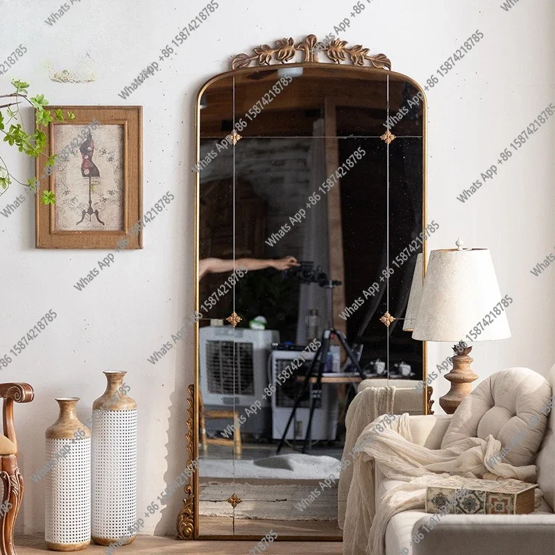 Xx French Romantic Home Imitation Bronze Mirror Retro Wrought Iron Oversized Floor Fitting Mirror Garden Wabi Sandy Wind Wall Ha