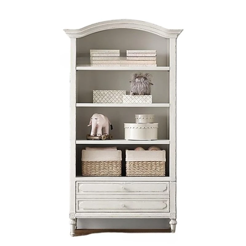 

American solid wood bookcase, furniture retro old log carved children's two-draw bookcase bookshelf display cabinet