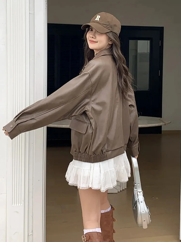 Spring and Autumn New Black Leather Jacket Women's Autumn Korean Edition Fashion Trend High Motorcycle Leather Jacket Trendy