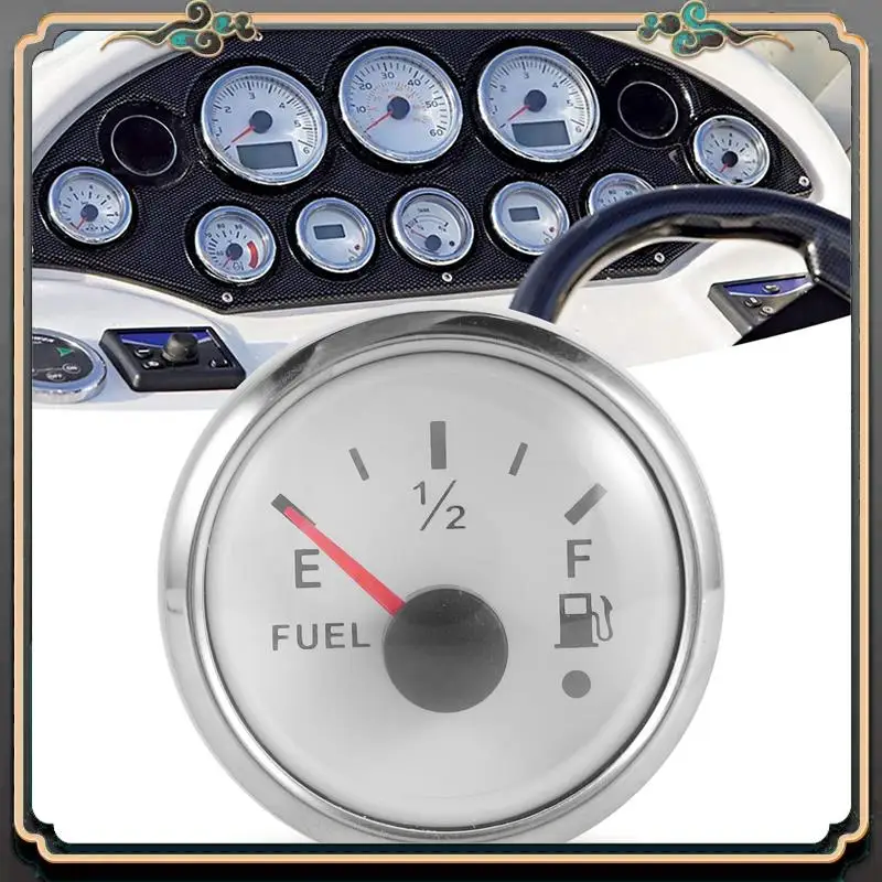 

52Mm Fuel Level Gauge 0-190Ohm Switchable 240-33Ohm Fuel Oil Level Meter Waterproof Boat Car Gauges With Alarm