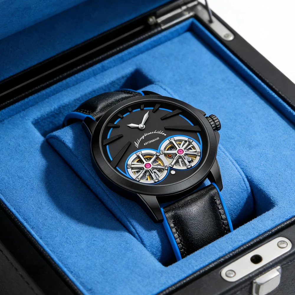 

Брендовые роскошные часы AILANG с двойным турбийоном для мужчин, модные водонепроницаемые автоматические механические часы с кожаным ремешком, мужские