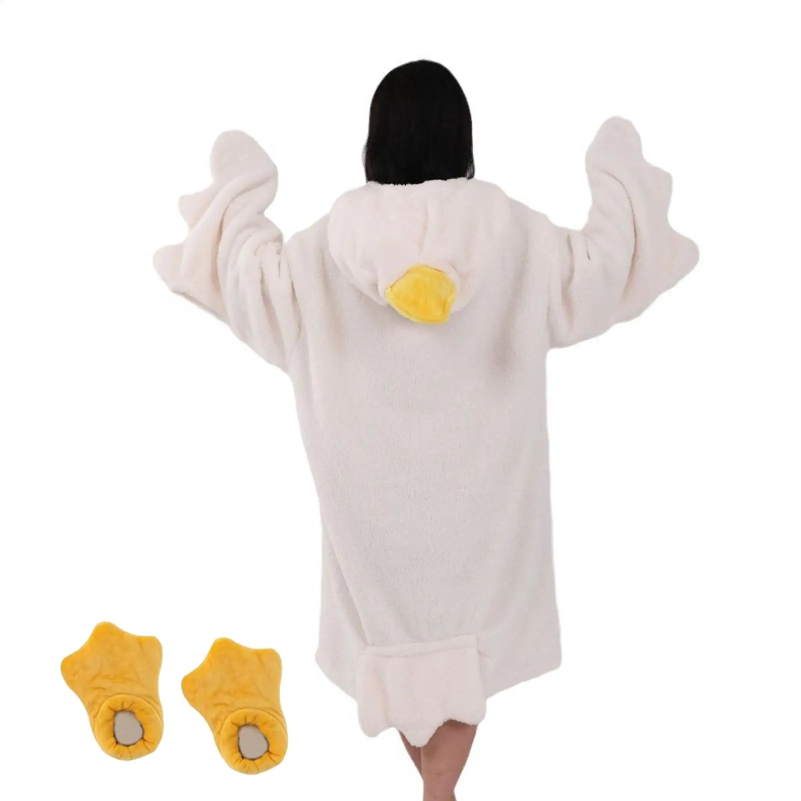 Coral Fleece Hooded Robe Big Goose Nightgown Funny Goose Couple Cute Cartoon Sleepwear Cosplay Duck Home Clothes image 3