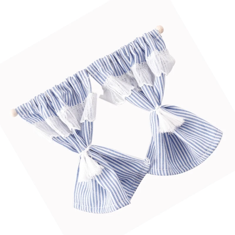 1/12 미니어처 거실 줄무늬 창 커튼 인형의 집 모델 프로젝트 장식 15UB