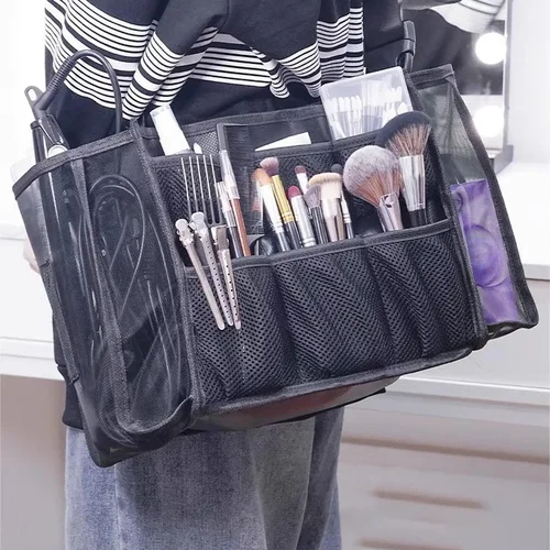 Bolsa de almacenamiento de brochas cosméticas negra de gran capacidad, riñoneras de artista para mujer, soporte de maquillaje para estilista, multifuncional