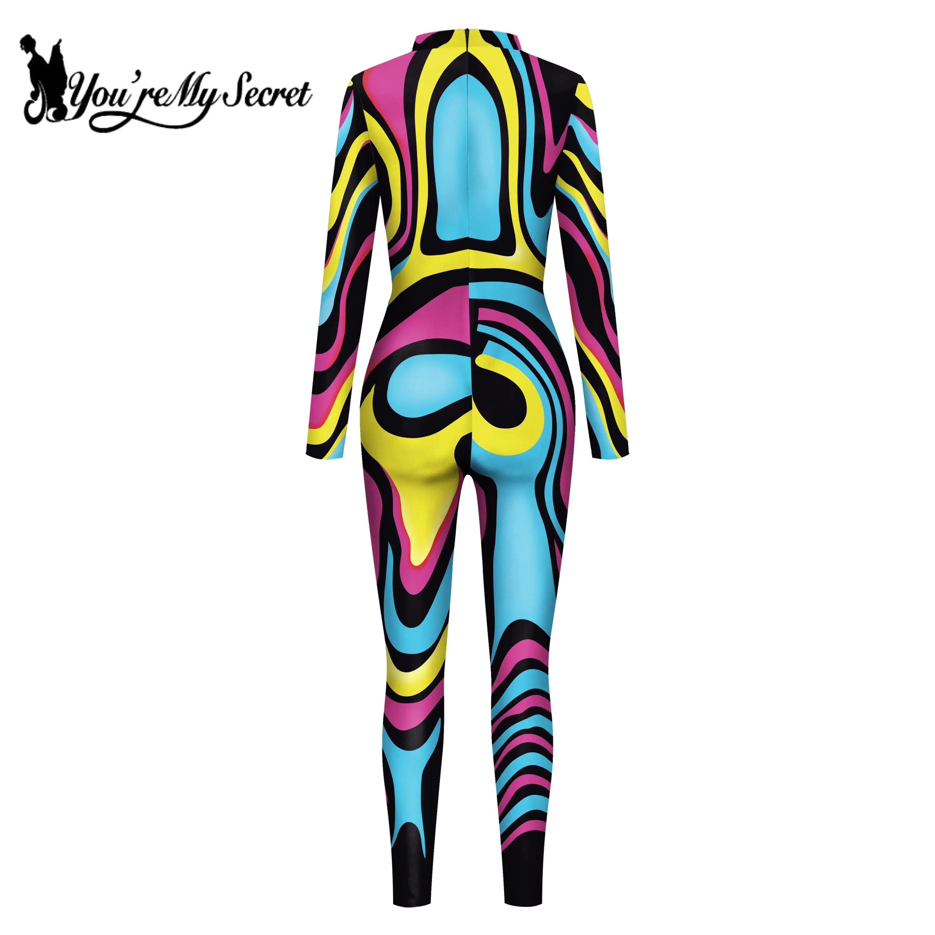 [You\'re My Secret] Women\'s Catsuit Fashion Funny Halloween Cosplay Costumes 3D Skeleton Muscle Print Zentai Bodysuit Jumpsuits