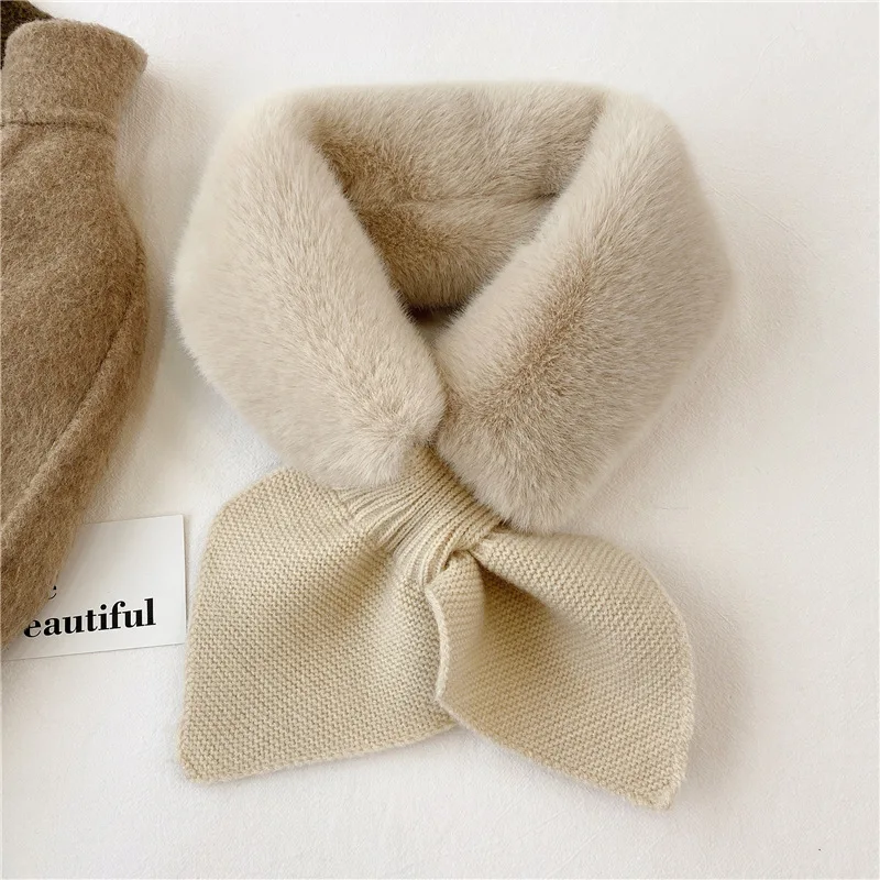 Knitted Faux Rabbit Fur Shawl Cross Scarf Collar Winter Collars and Scarves Neck Cover Women Luxury Neck Warmer Scarf Collar