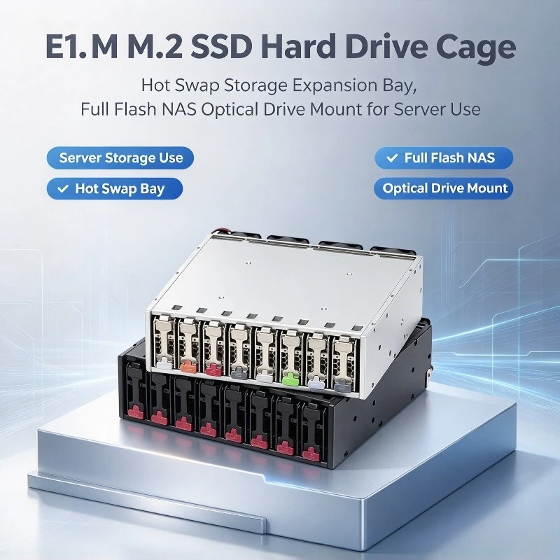 E1.S M.2 SSD Hard Drive Cage, Hot Swap Storage Expansion Bay, Full Flash NAS Optical Drive Mount for Server Use