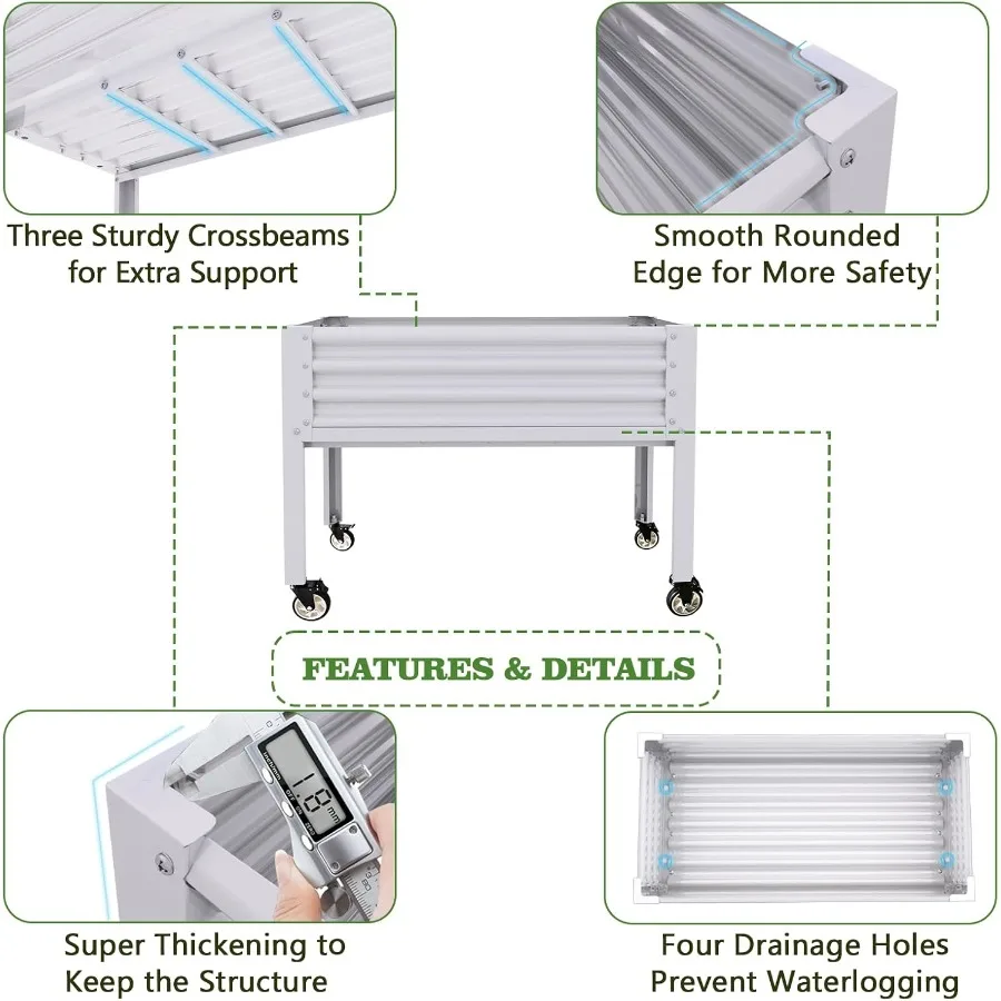 Galvanized Raised Garden Bed with Legs48x24x35in Large Elevated Planter Box on Wheels with Drainage Holes for Backyard Balcony