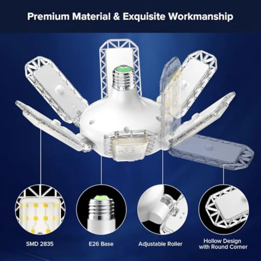 Garage Lights, 600W Equiv.Garage Lighting Ceiling LED 60W Super Bright Shop Light for Workshop, E26 5000K Daylight Screw in Bul
