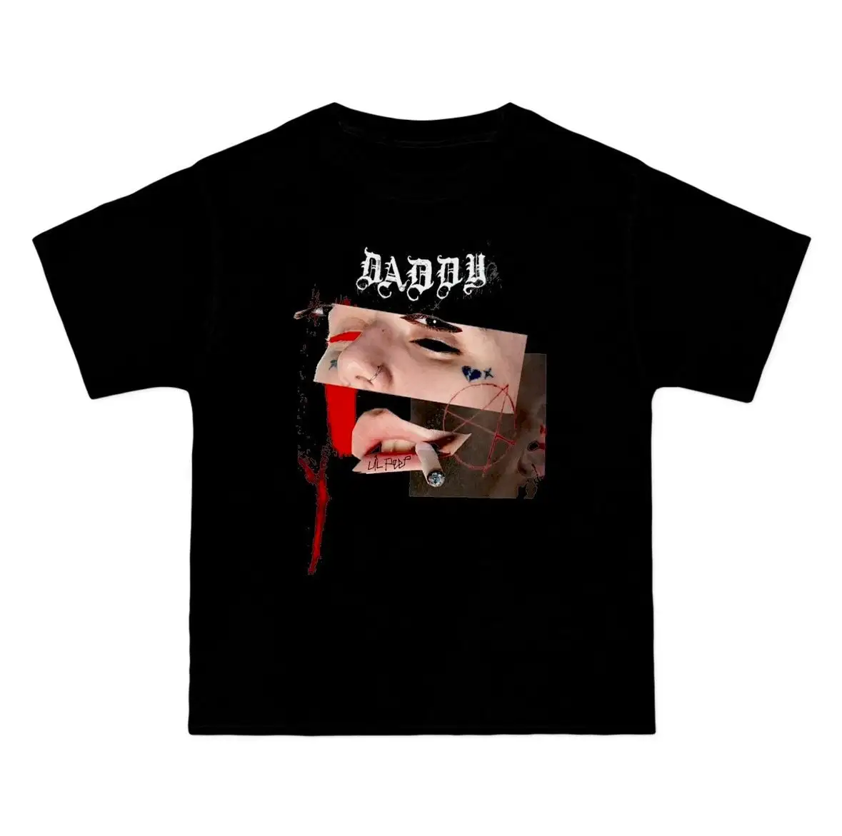 Lil peep hellboy daddy face tat black tee shortsleeve