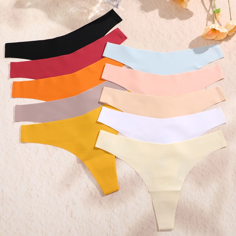 Seamless Thongs For Women V Waist G-String Panties 10 Solid Colors Dopamine Color Underwear Ice Silk Breathable Underpants Soft