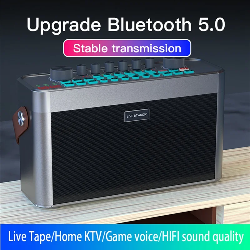 【在庫あり】ワイヤレスカラオケポータブルBTサウンドカードスピーカー2マイク付きRGBサウンド統合マシンホームKTV