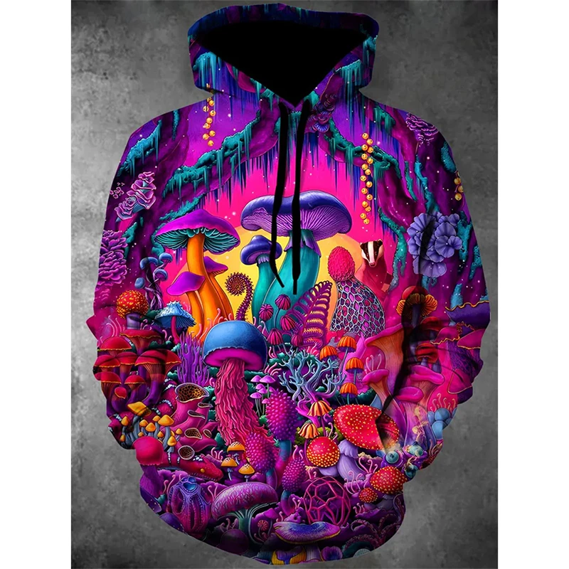 Magic Mushrooms Colorful Essentials Hoodie For Men\'s Clothes Oversized Hooded Coat Hip Hop Street Fashion Fun 2025 New Hoodies