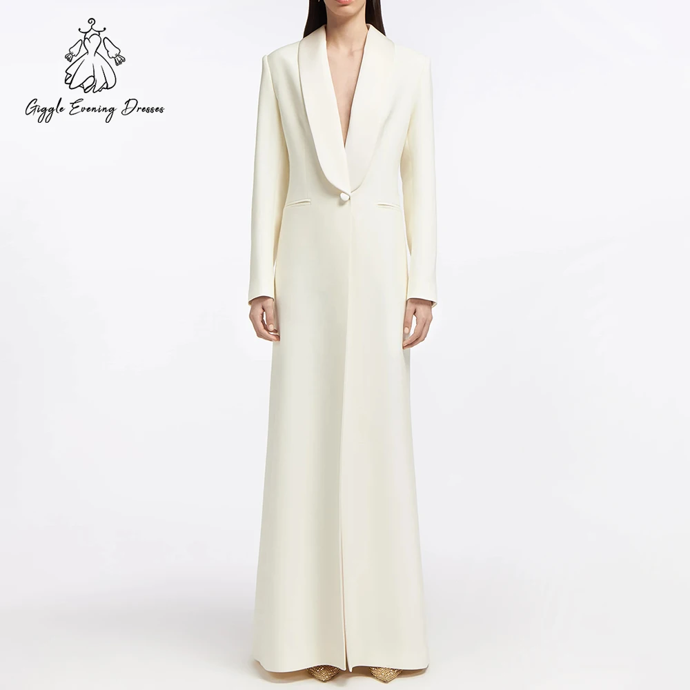 

Длинный блейзер цвета слоновой кости, вечернее платье, минималистичный креп, вечернее платье на одной пуговице, женское вечернее платье, Vestido de Noche, вечернее платье на заказ