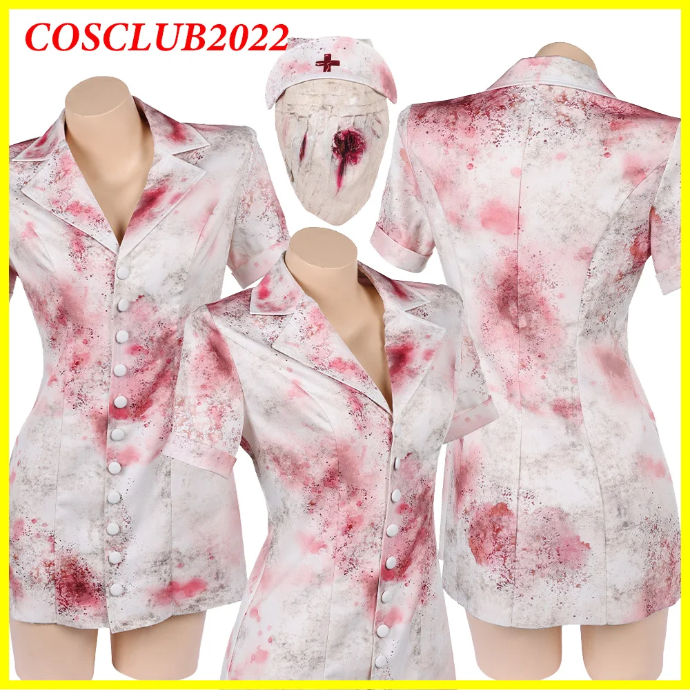 

Fantasia Nurse Cosplay Hat Mask Costume Silent Game Hill Roleplay Dress Women Suit Outfits Halloween Carnival Damaged Clothing