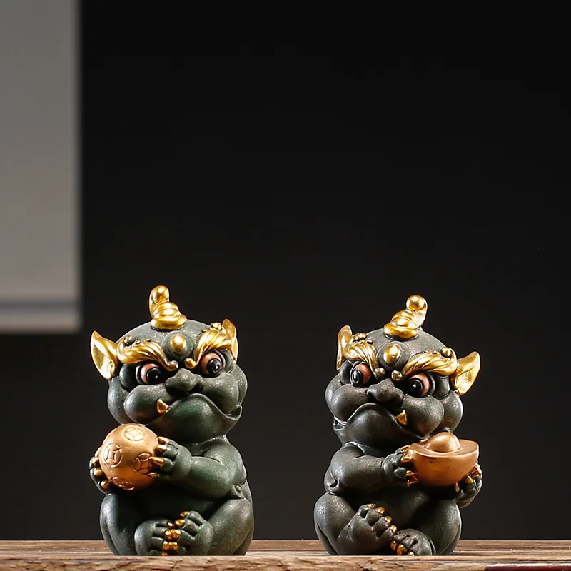 A Pair of Creative Fortune Decorative Green Sandstone New Chinese Style Tea Ornaments Fish Tank Landscape Gift for Living Room T