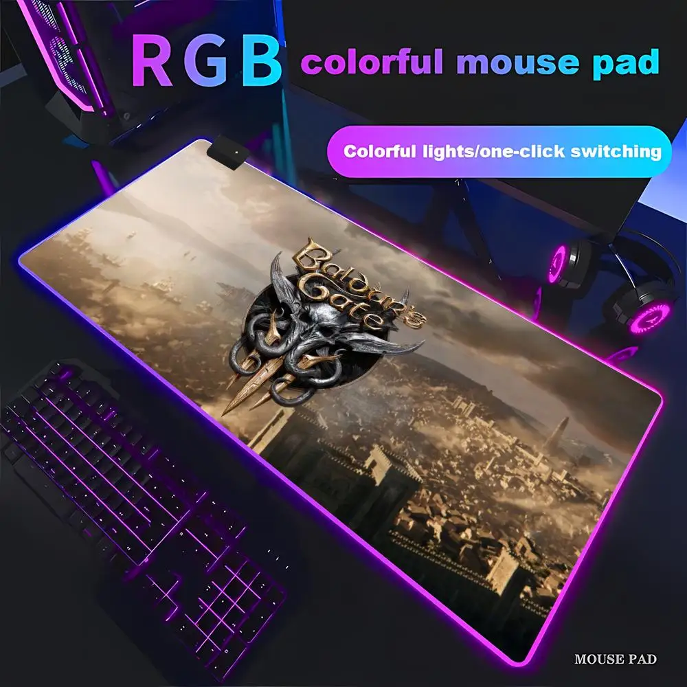 

HYBXAXC B_baldur's G_gate 3 Xxl Mouse Pad Animation Games Beautiful RGB Gaming Gamer LED Light PC Computer pad Non-slip Decor