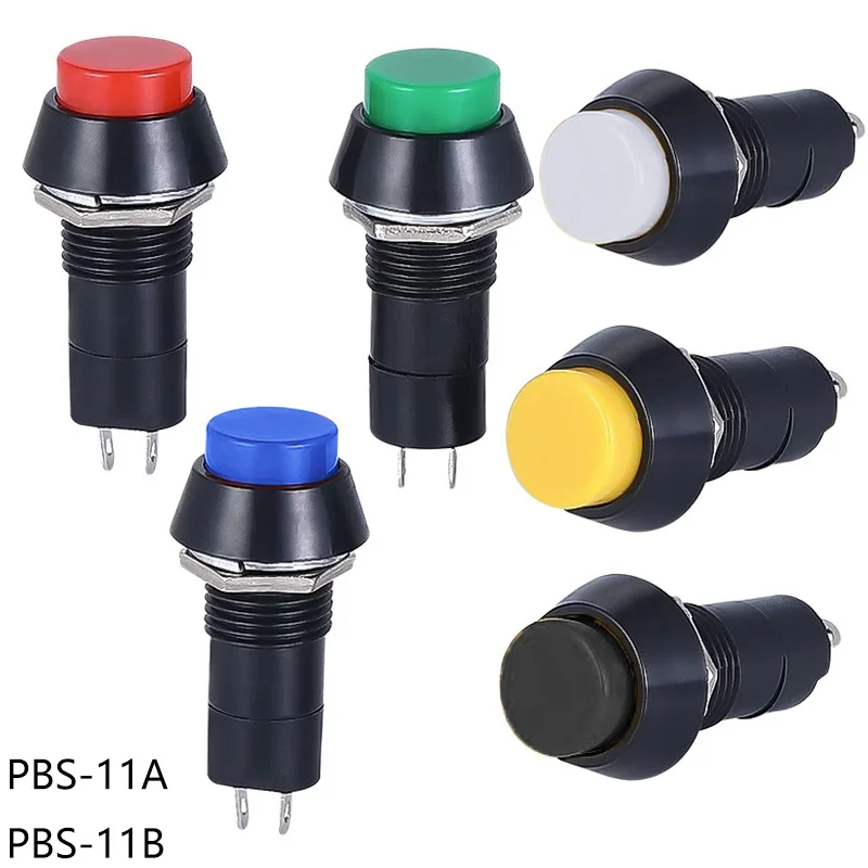 1PC PBS-11A PBS-11B 12mm self-locking Self-Recovery Plastic Push Button Switch momentary 3A 250V AC 2PIN 6Color