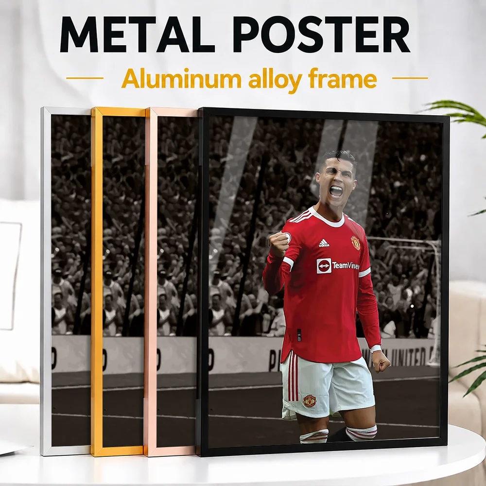 Cristiano Ronaldo Standing Portrait Framed Aluminum Metal Poster Customized Victory Tribute Wall Art For Athletes Decorating Gym