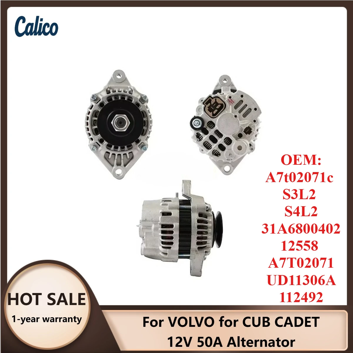 

Высококачественный генератор 12В 50А для VOLVO, CUB CADET, A7t02071c, S3L2, S4L2, 31A6800402, 12558, A7T02071, UD11306A, 112492