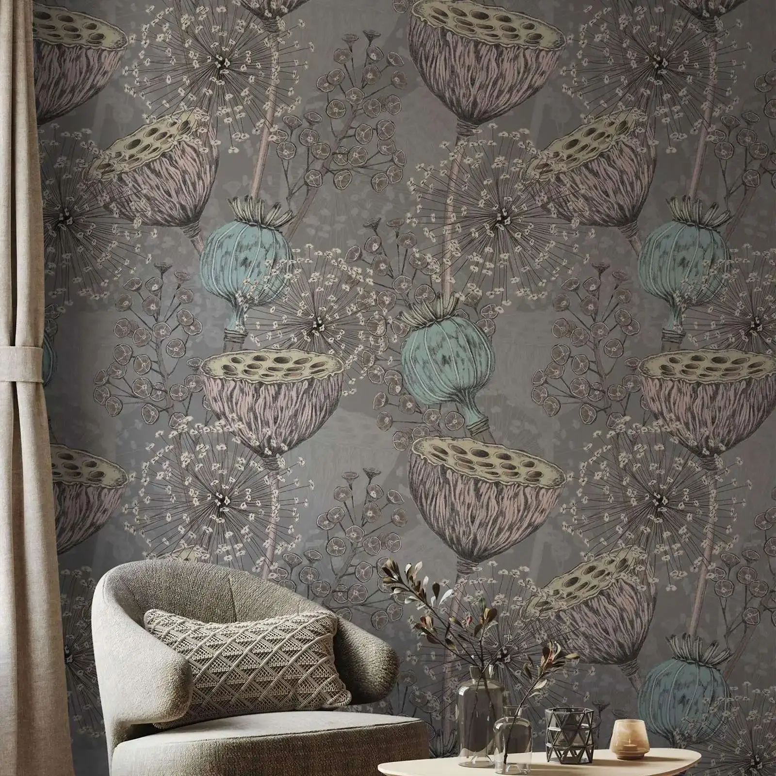 

Темные ботанические обои Peel and Stick, винтажная настенная роспись с сухими цветами, обои с фермерскими растениями, самоклеящаяся или традиционная