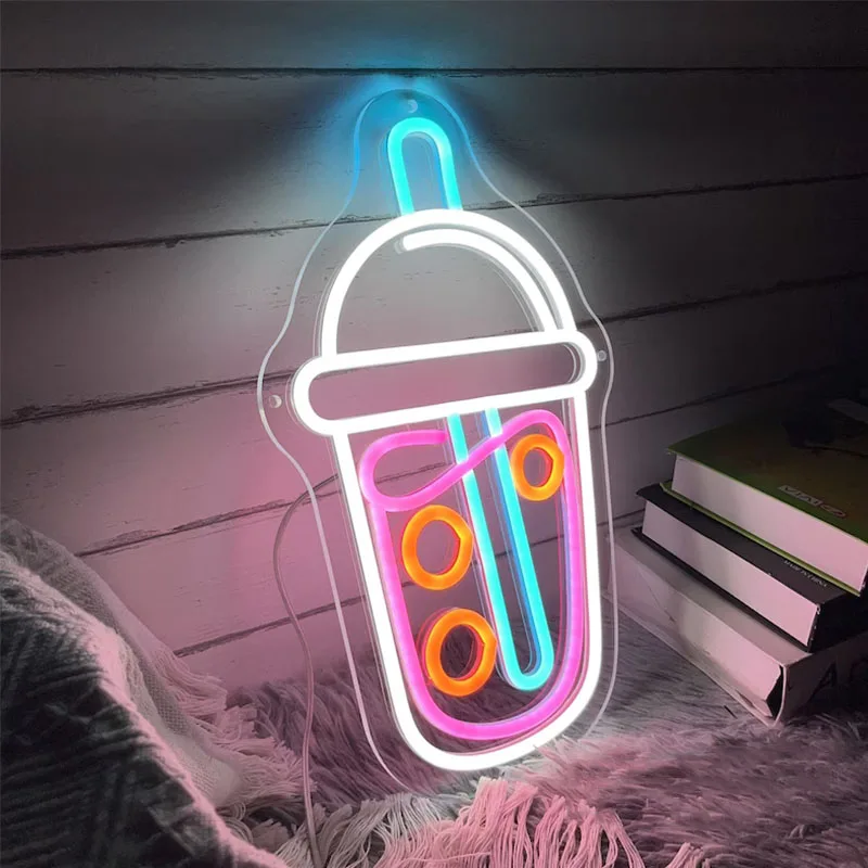 Boba Tea Custom Bubble Tea LED Milk Tea Neon Sign Fast Food Coffee Bar Shop Wall Decor Art Personalized Restaurant Welcome Sign