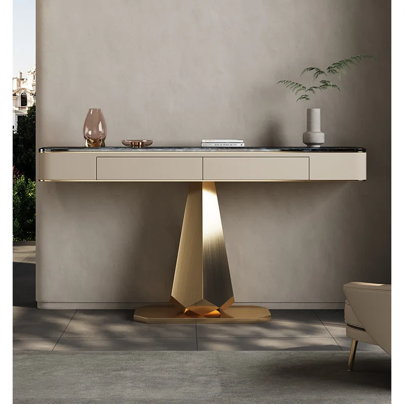 Entrance table Italian light luxury natural marble plan art modern simple entry end view table living room entrance table