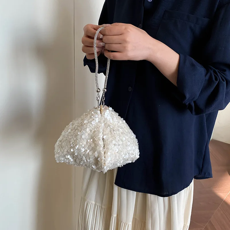American Women's Sequined Evening Handbag Casual Fashionable High Street Luxury Design Sparkling Rhinestone Chain Shoulder Bags