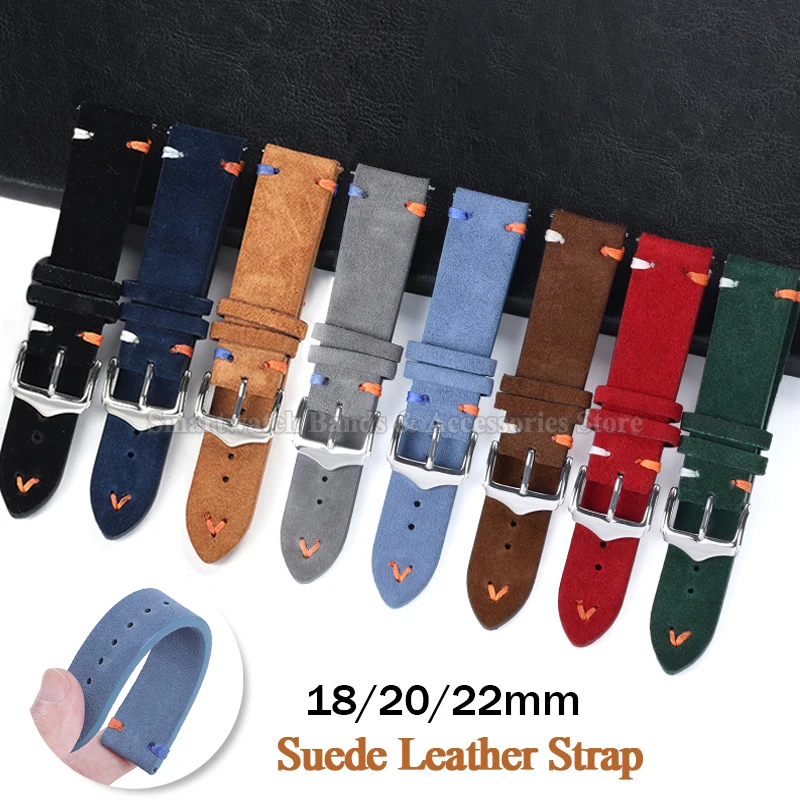 Cinturino per orologio in pelle scamosciata 18mm 20mm 22mm per Seiko per Omega Cinturino vintage con cuciture fatte a mano per Huawei GT4/3 42/46mm