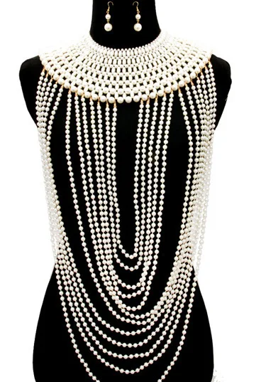 

2023 Women's necklace Exaggerated beach chic fringe multi-layered pearl body chain